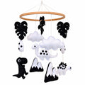 VLOKUP black and white dinosaur baby mobile with felt dinosaurs and beech wood hoop