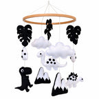 VLOKUP black and white dinosaur baby mobile with felt dinosaurs and beech wood hoop