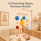 Space and planet baby mobile displayed in a nursery
