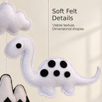 Close-up of felt dinosaur details on VLOKUP baby mobile