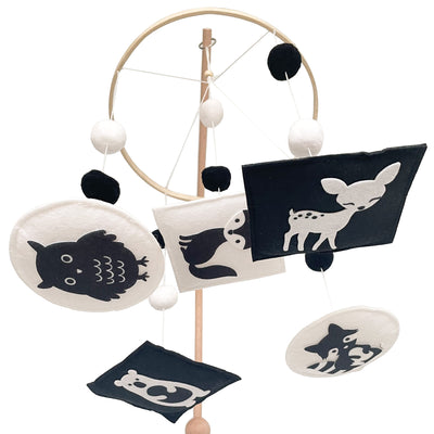 Montessori Mobile, Black and White Woodland Baby Crib Mobile