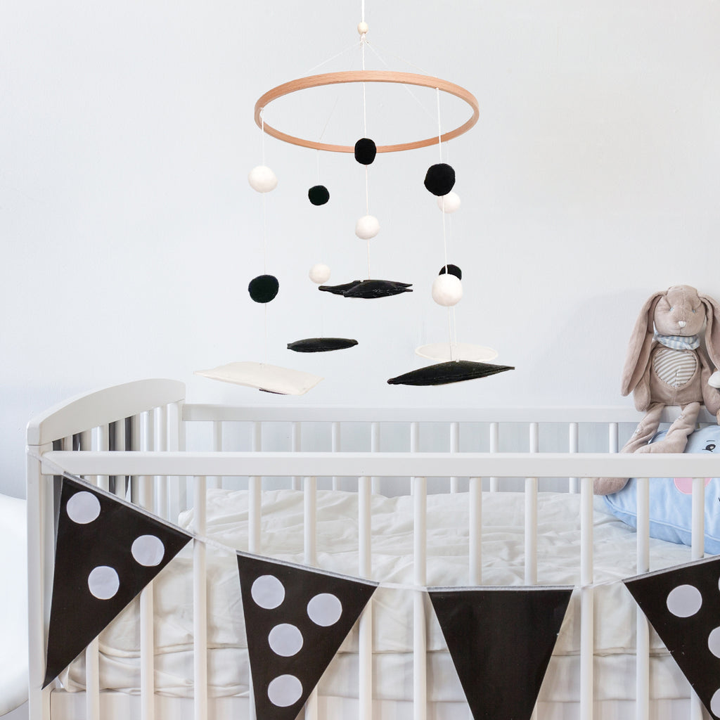 Montessori Mobile, Black and White Baby Crib Mobile, Sun, Moon, Star, Snow, Cloud