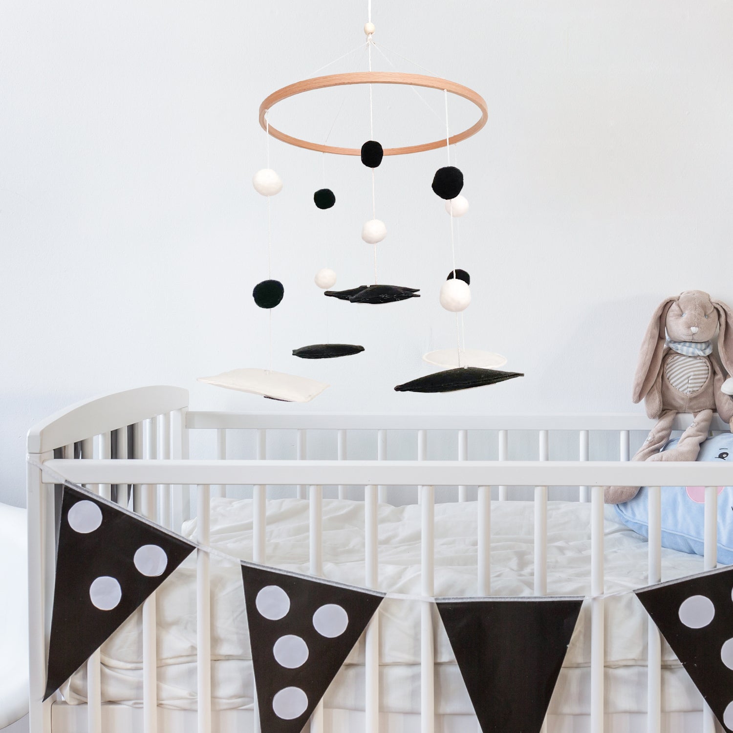 Montessori Mobile, Black and White Baby Crib Mobile, Sun, Moon, Star, Snow, Cloud