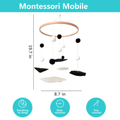 Montessori Mobile, Black and White Baby Crib Mobile, Sun, Moon, Star, Snow, Cloud