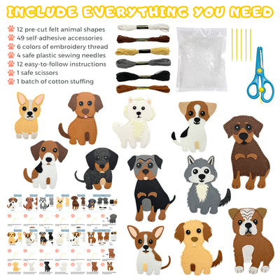 Vlokup Puppy Felt Sewing Kit for Kids, Animals Sewing Craft Kit for Beginners Ages 7 8 9 10 11 12, Educational and Fun Gift for Girls and Boys