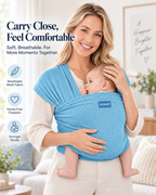 VLOKUP Lake Blue breathable mesh baby wrap worn by mother with baby