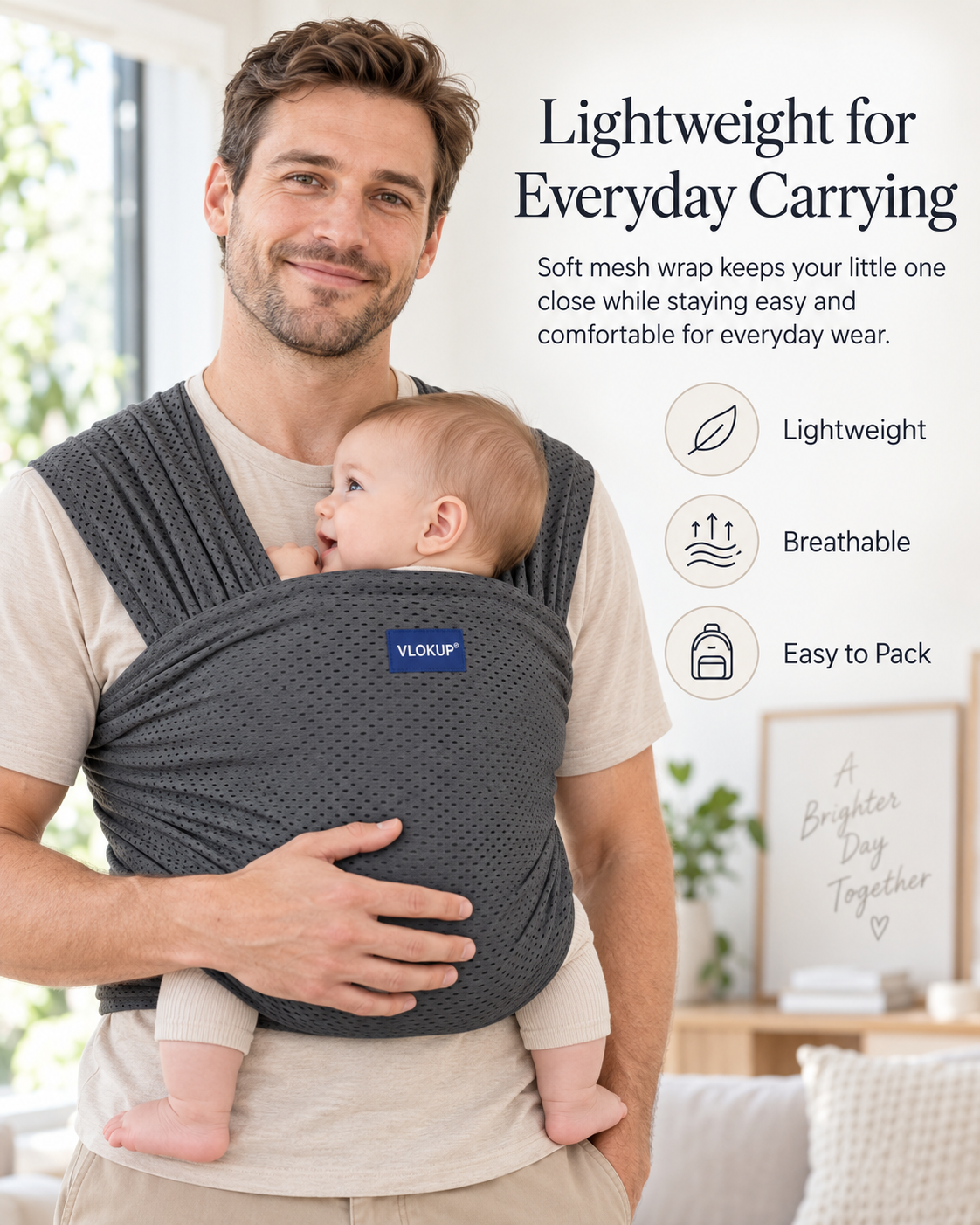 Parent carrying baby in VLOKUP breathable mesh baby wrap for everyday use