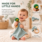 Mallard Duck Lovey designed for little hands with knotted corners and wooden ring