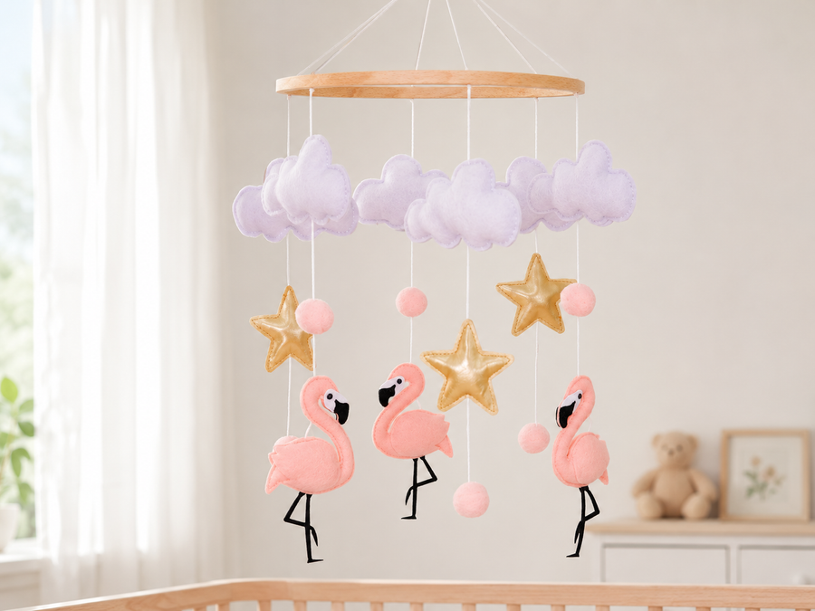 Soft baby mobile displayed in a calm nursery