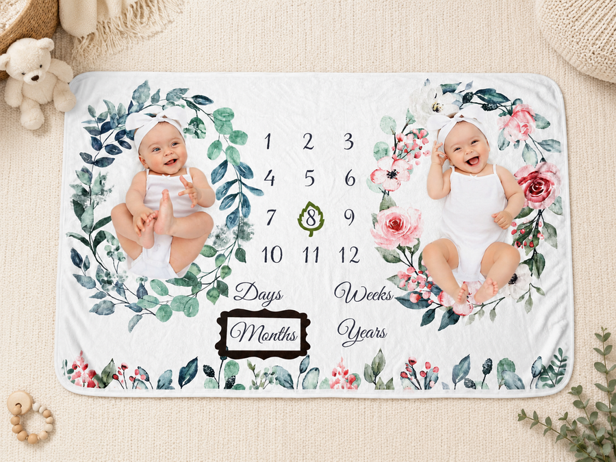 Floral milestone blanket for baby photos